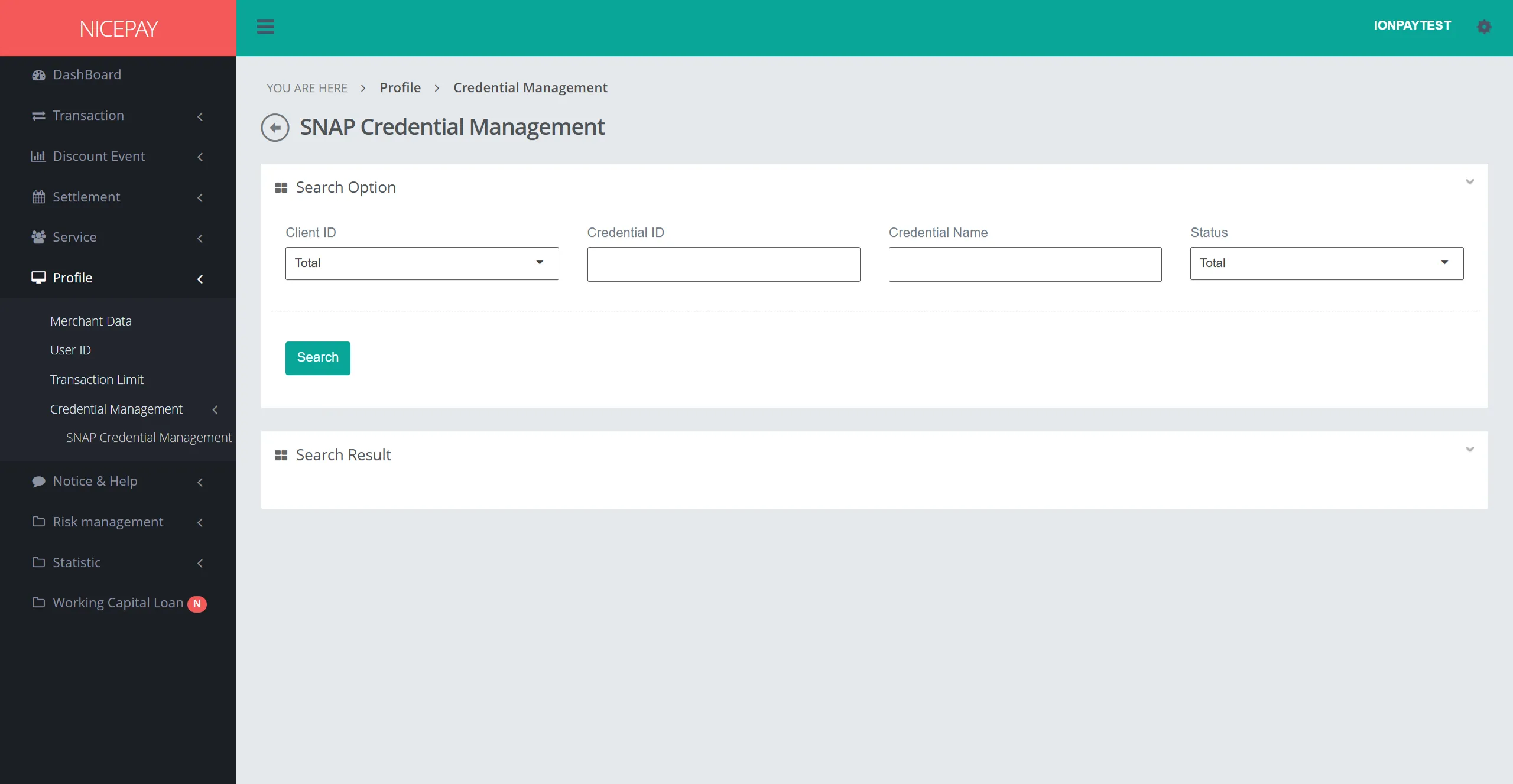 Credential Management - SNAP Credential Management - Search