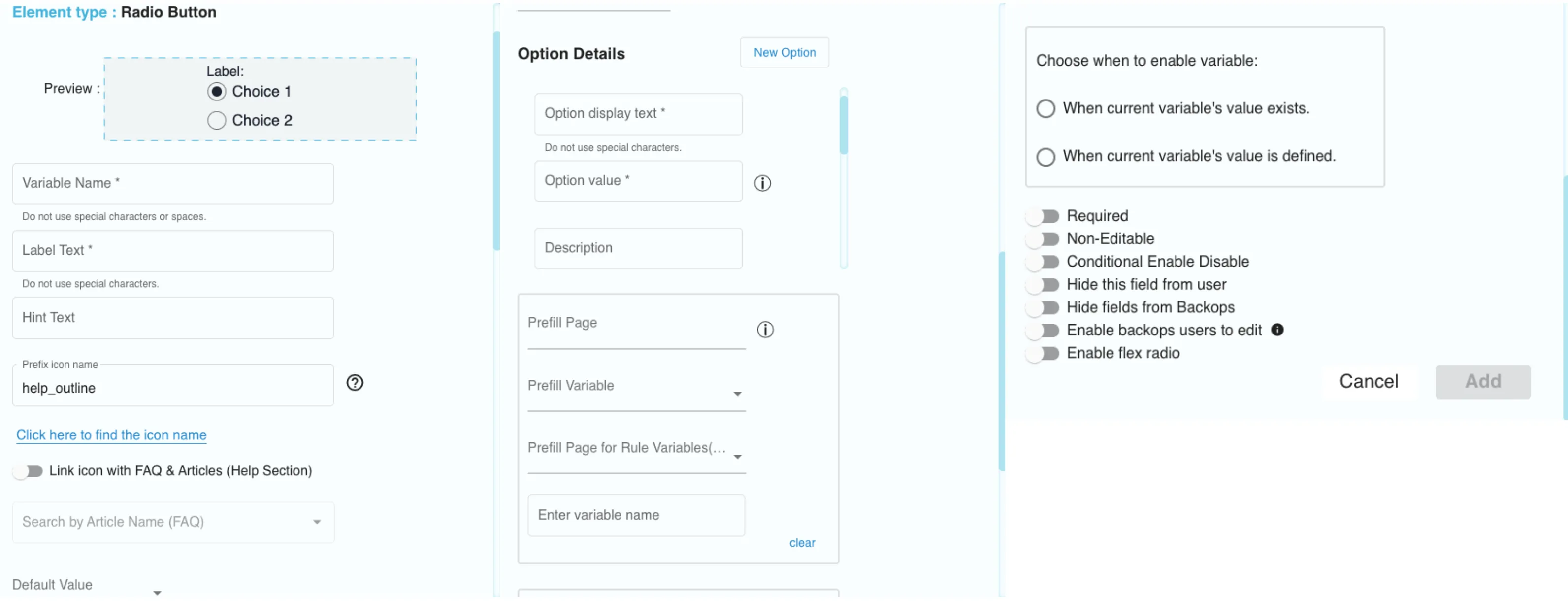 Element Details of Radio Button