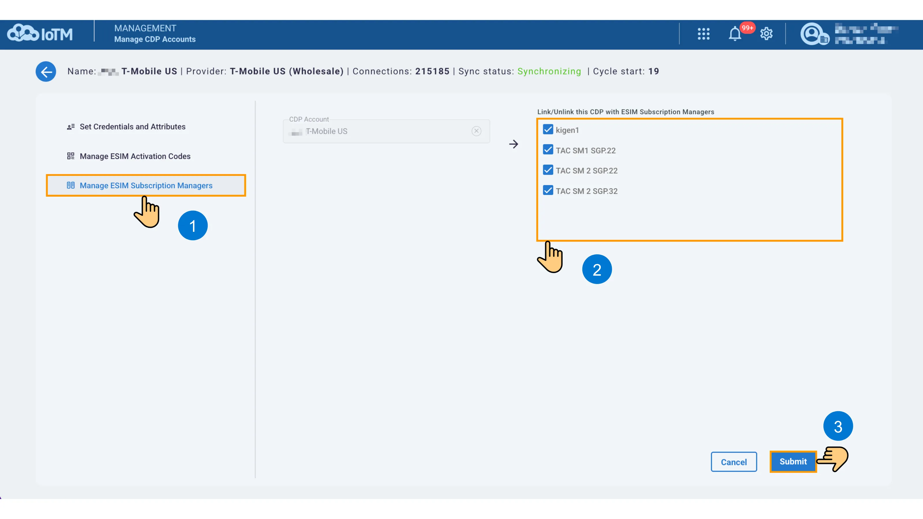 Linking or unlinking the CDP and eSIM subscription managers