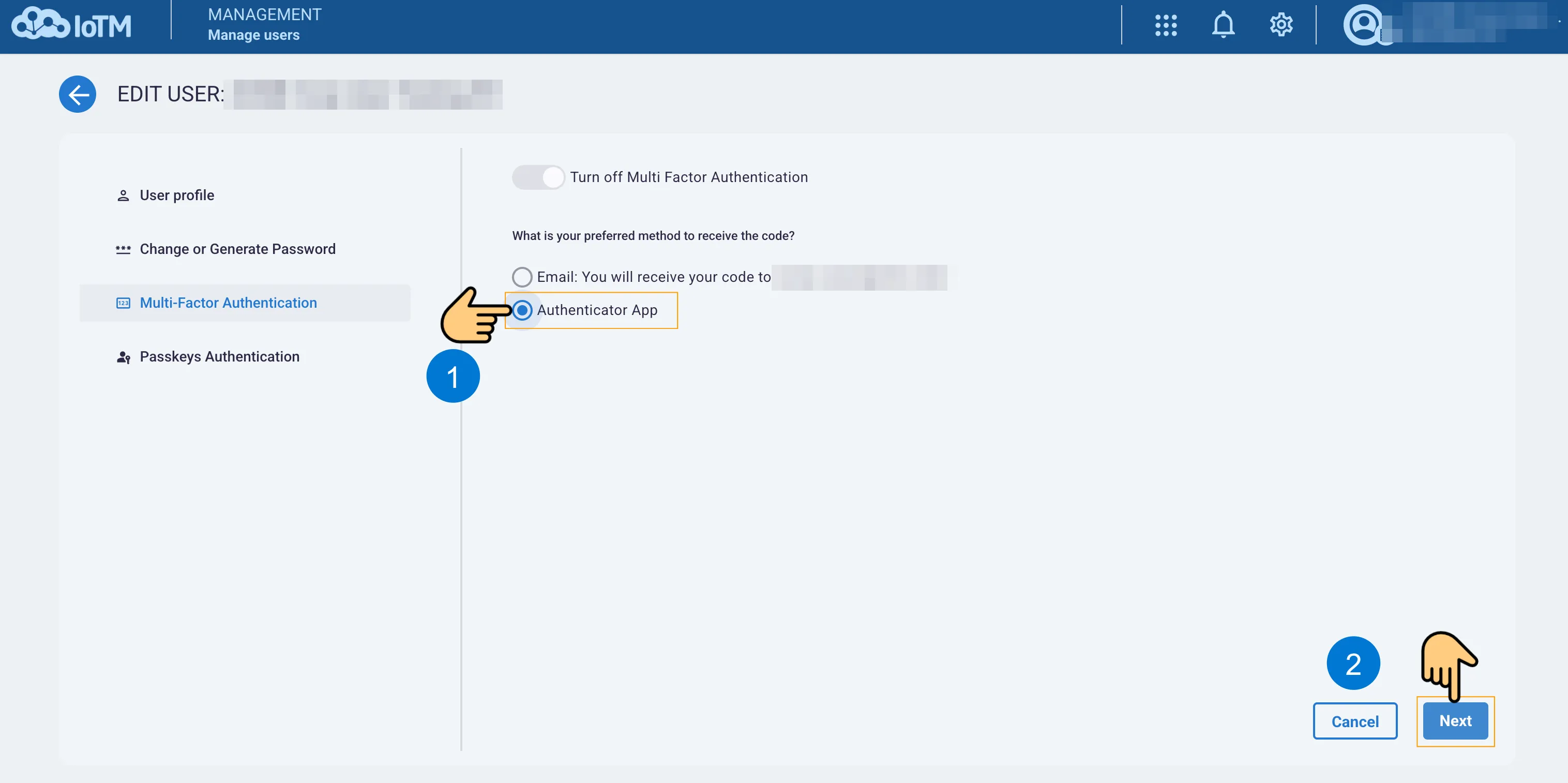Select Authenticator App; Select Next