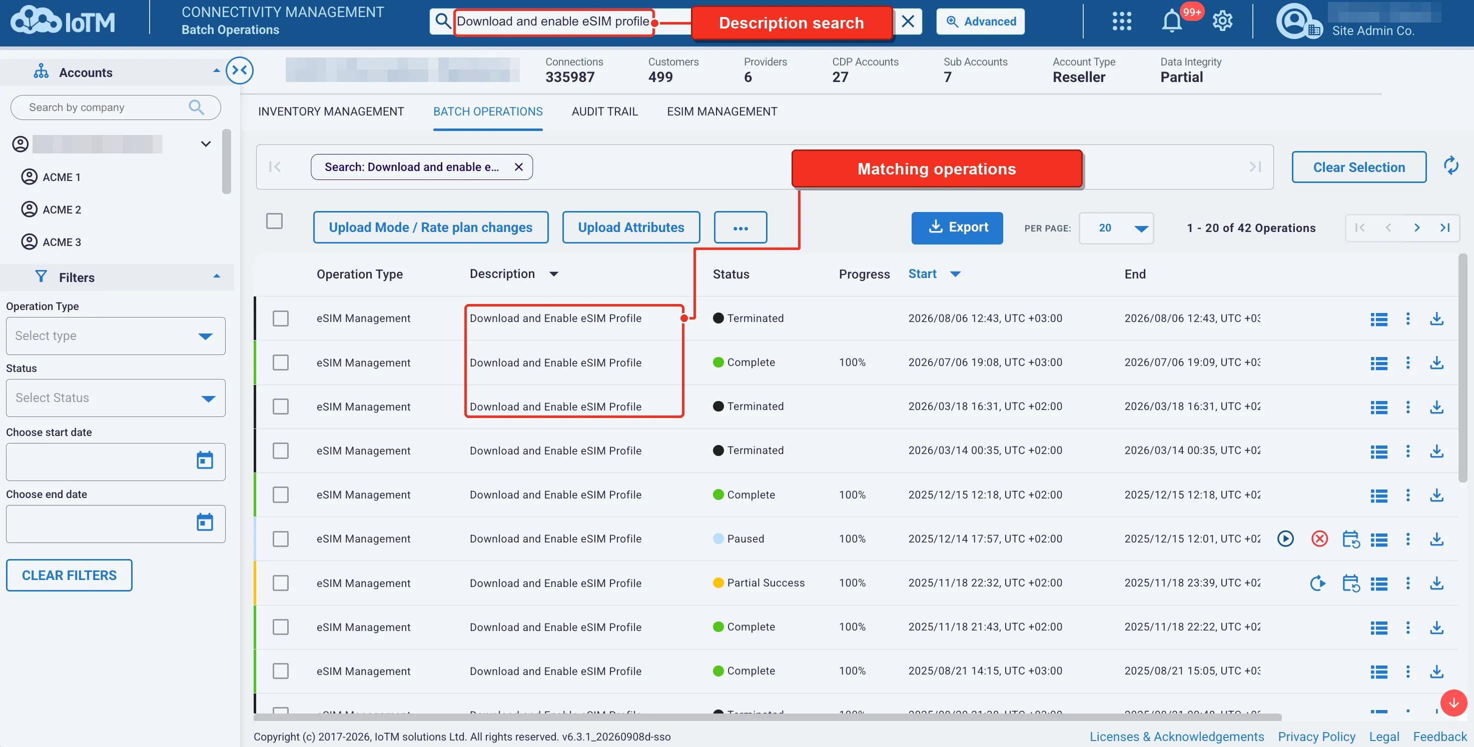 omni batch description with annotated search and matching results