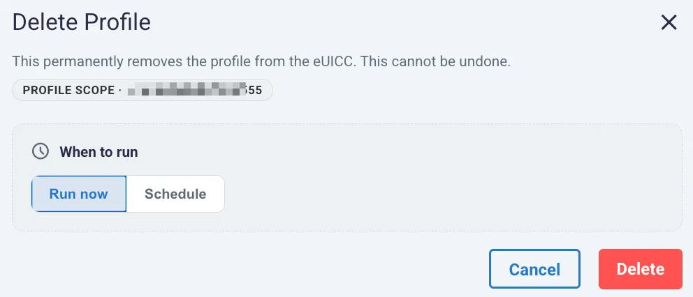 RSIM profile deletion confirmation