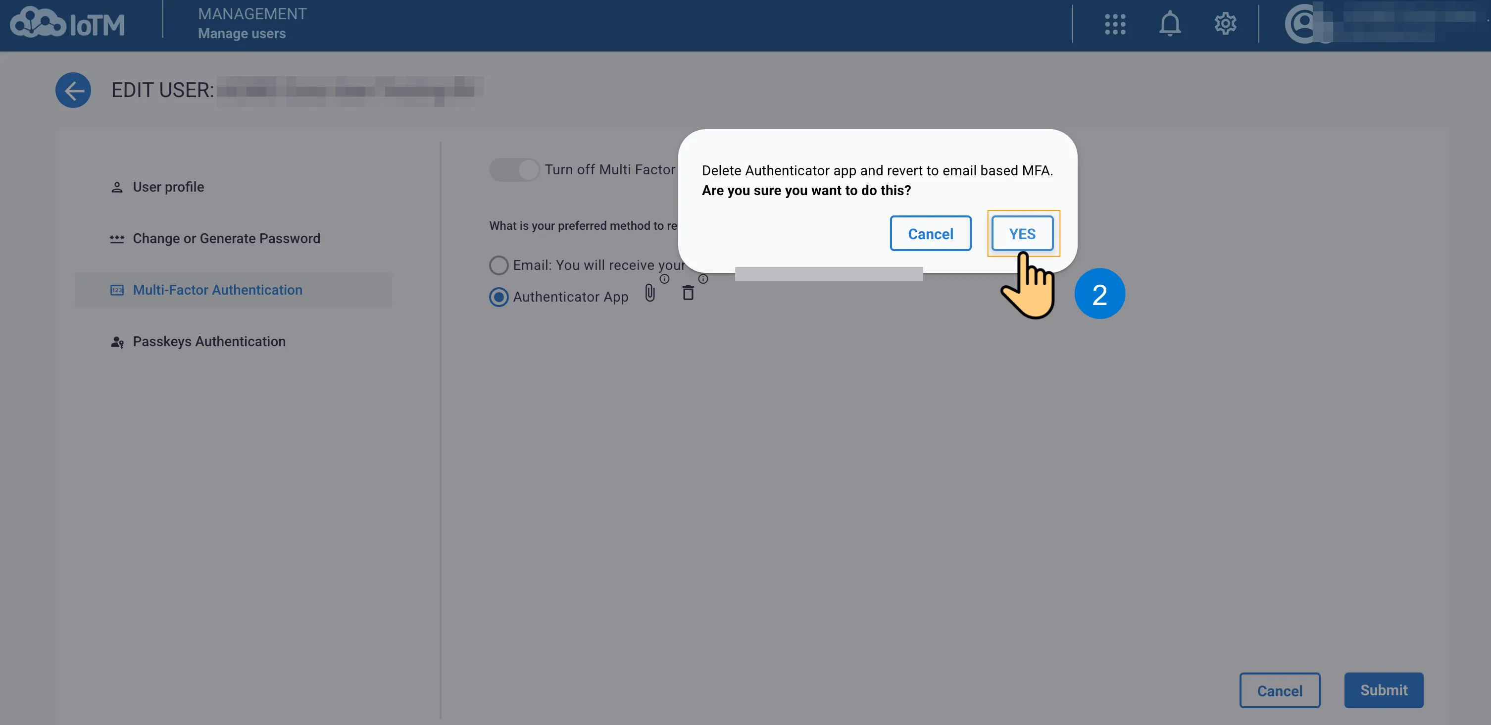 Delete the authenticator registration