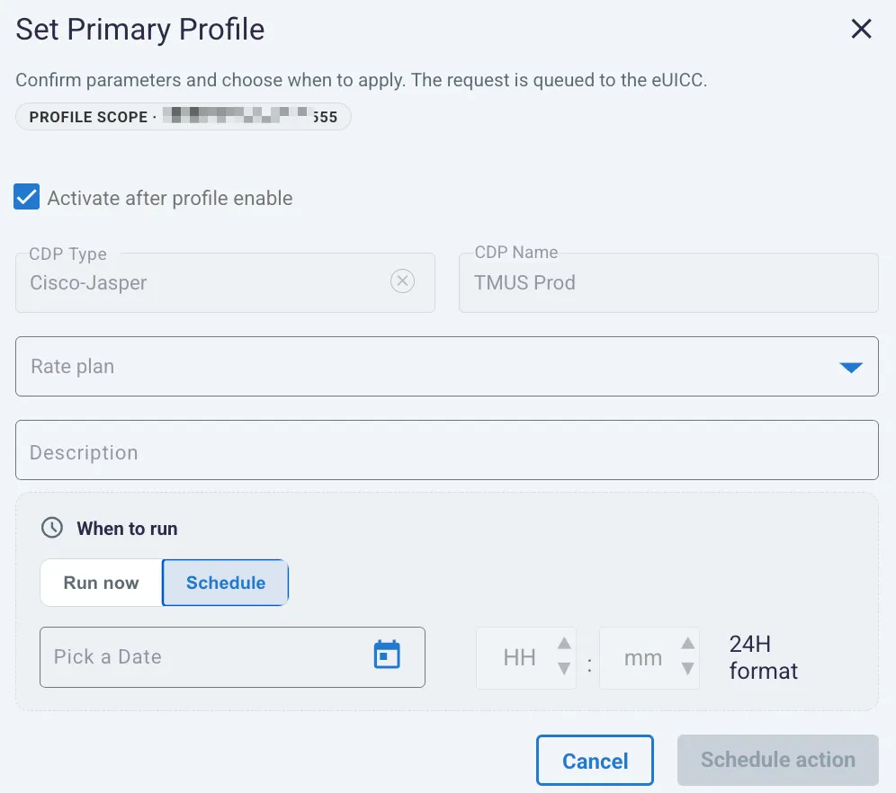 Scheduling Set Primary Profile with CDP activation