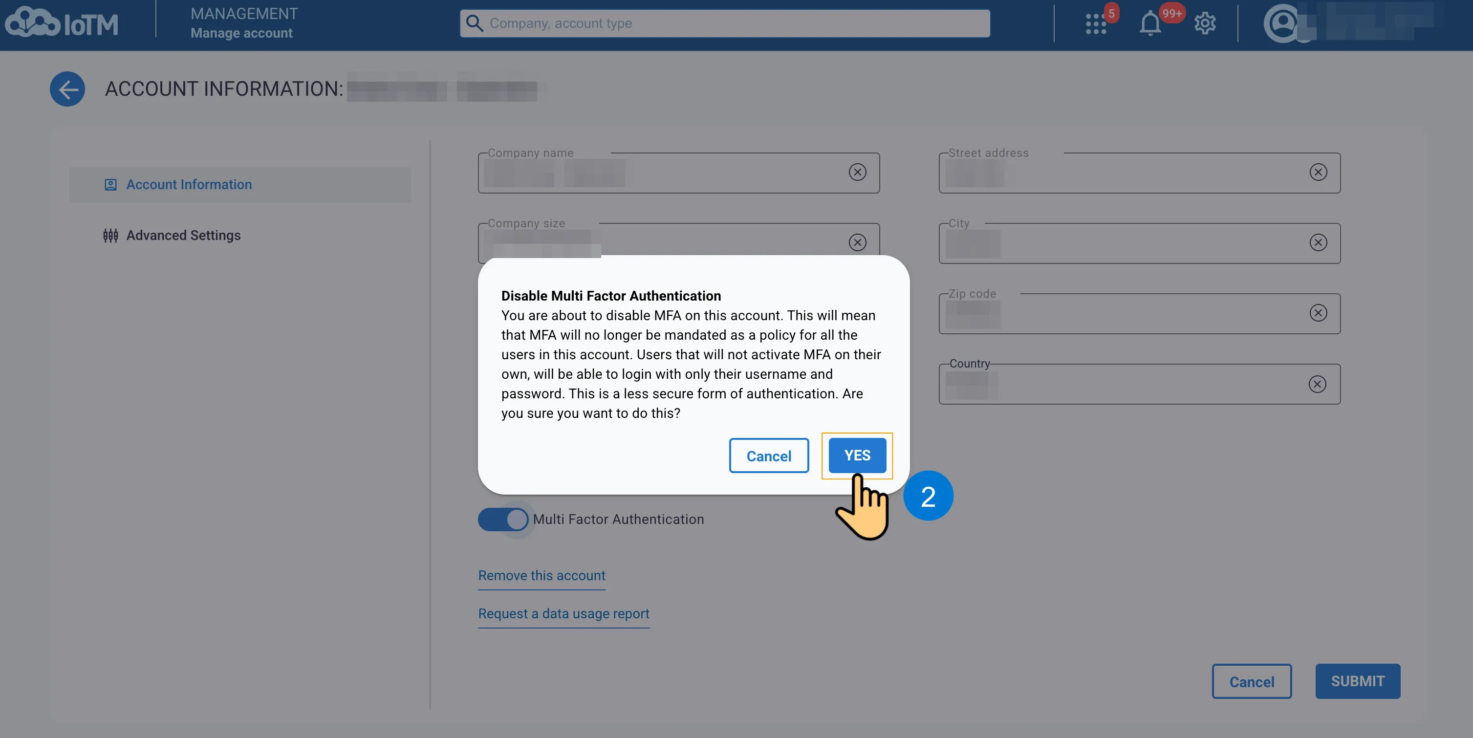 Turn off Multi Factor Authentication