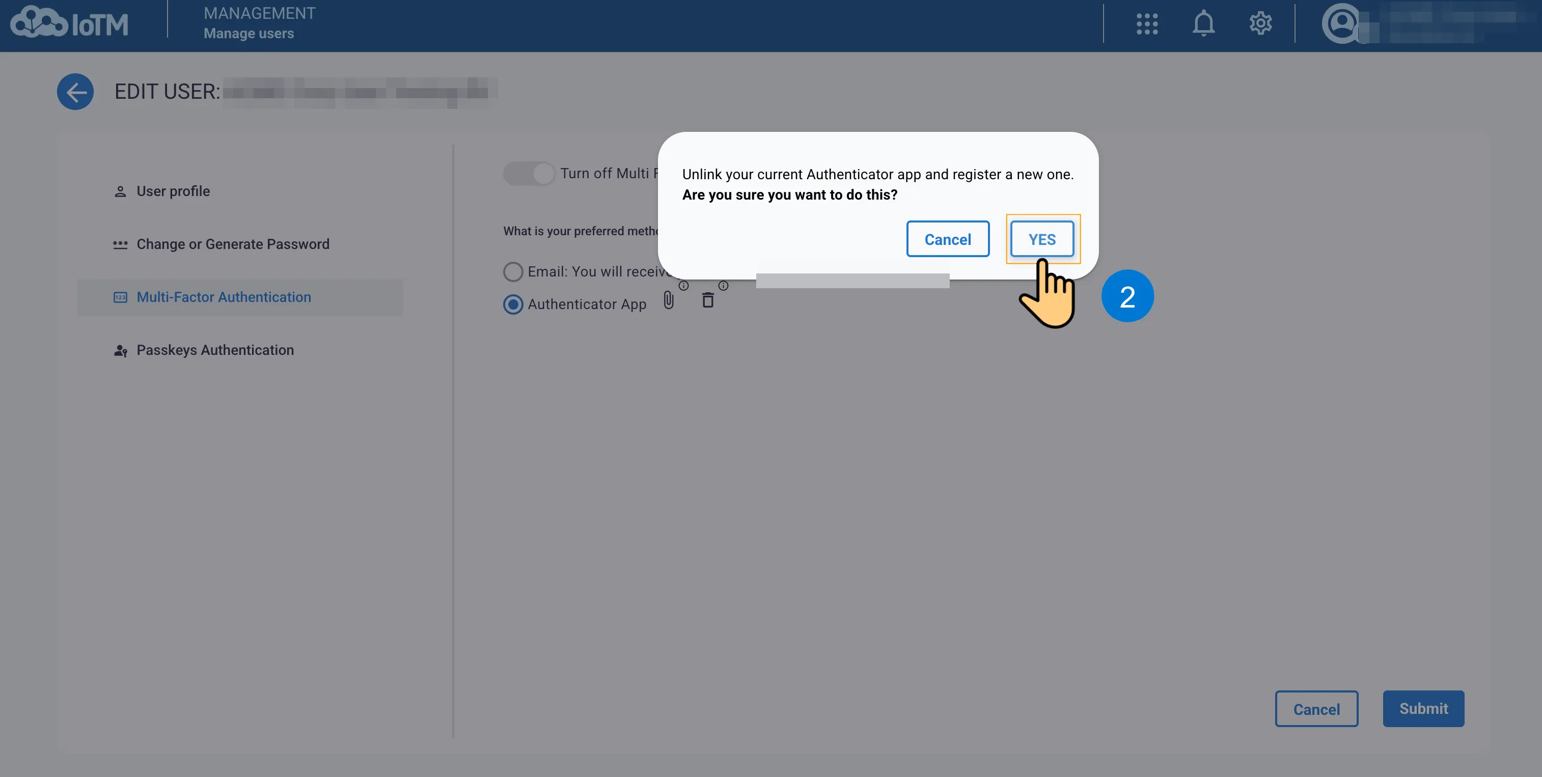 Unlink the current authenticator app