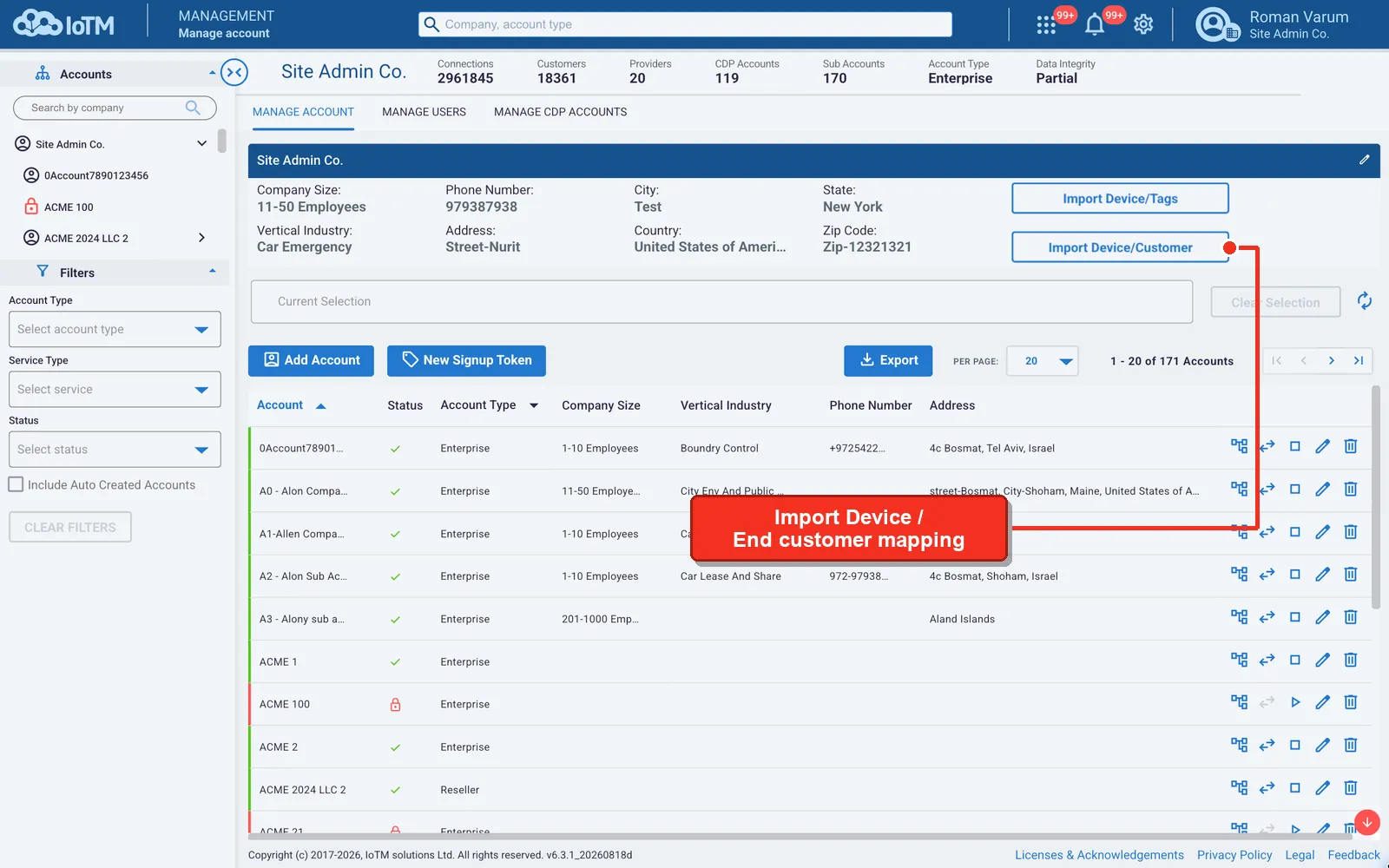 Import Device / End customer mapping
