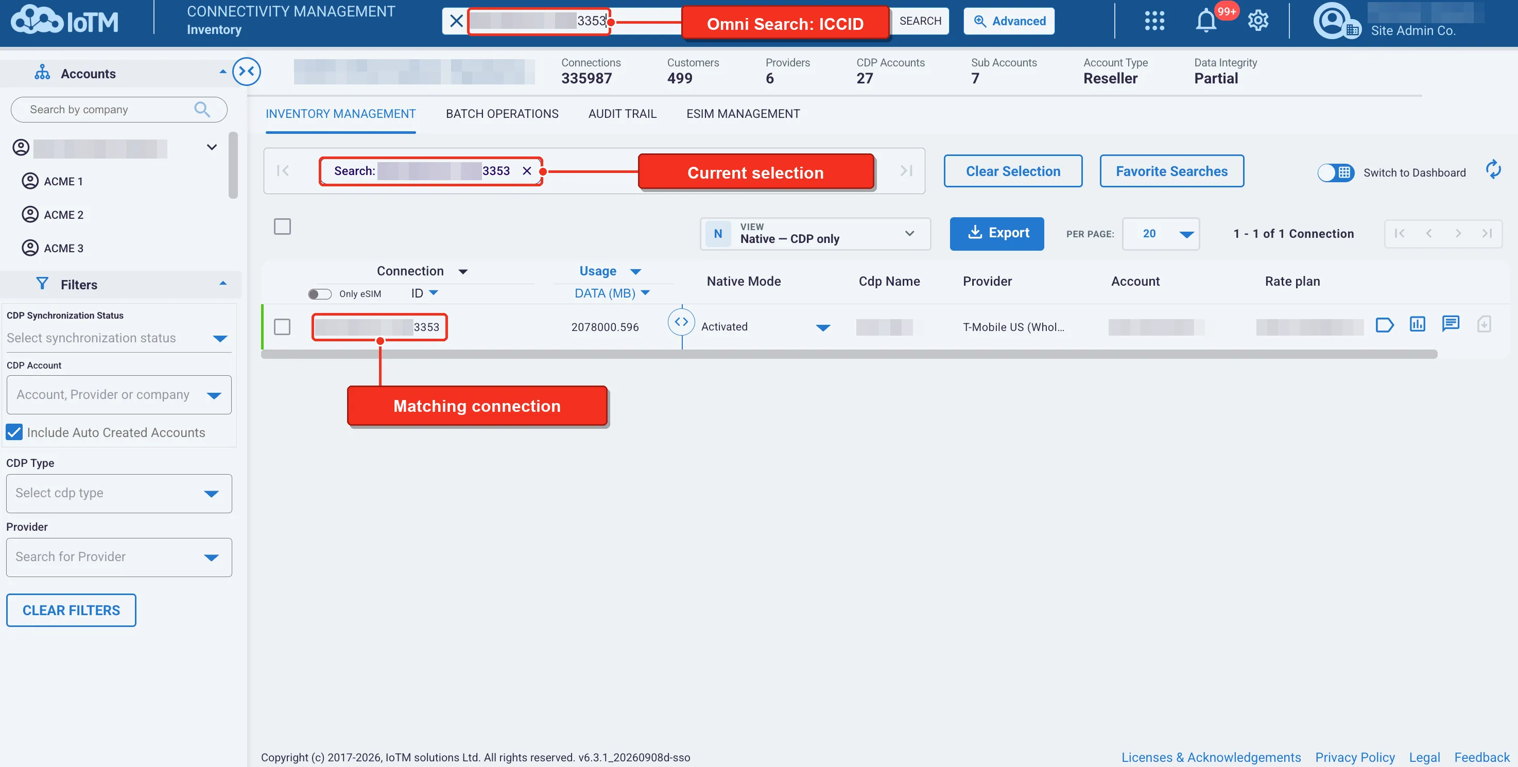 omni iccid with annotated search and matching results
