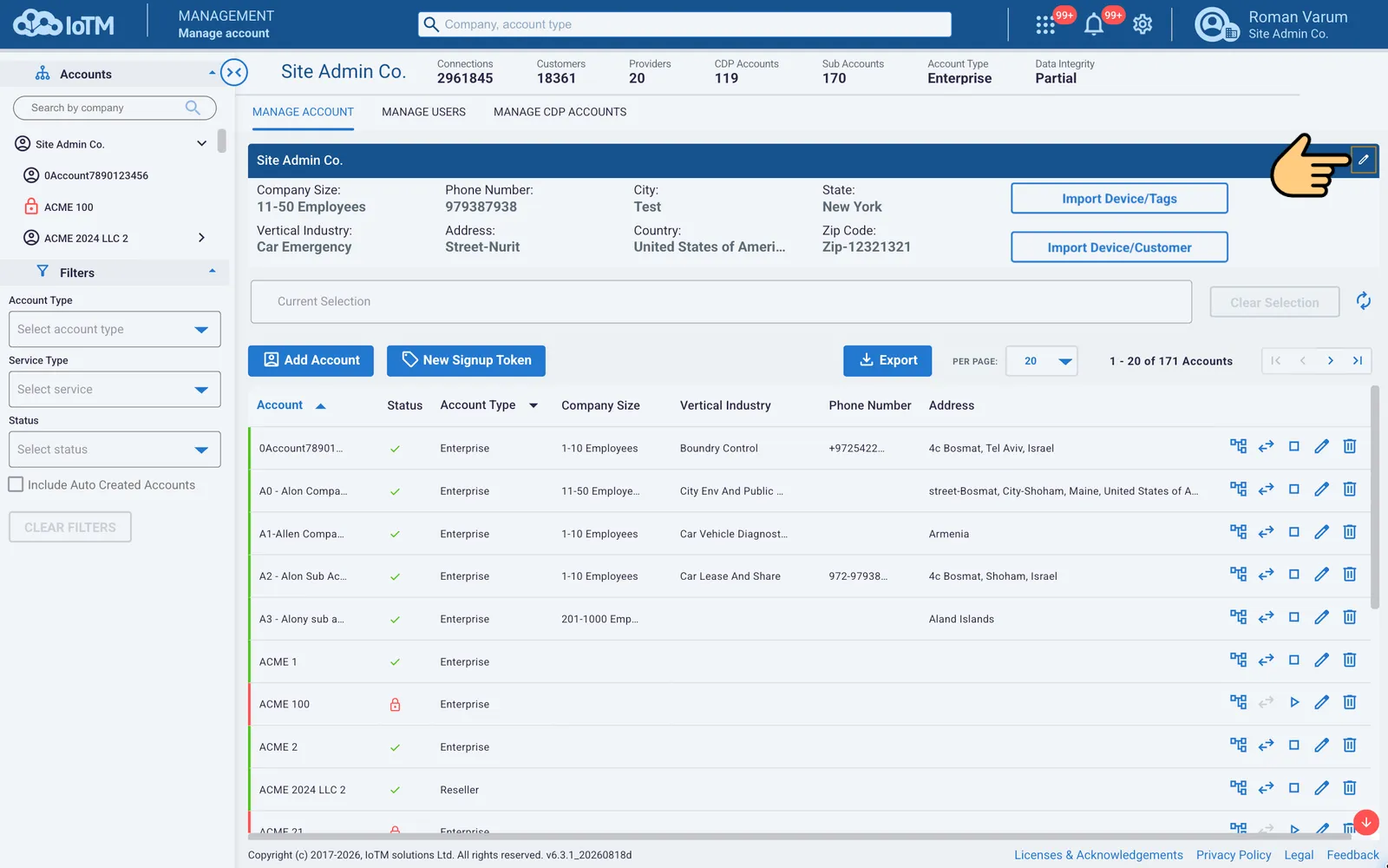Open account details