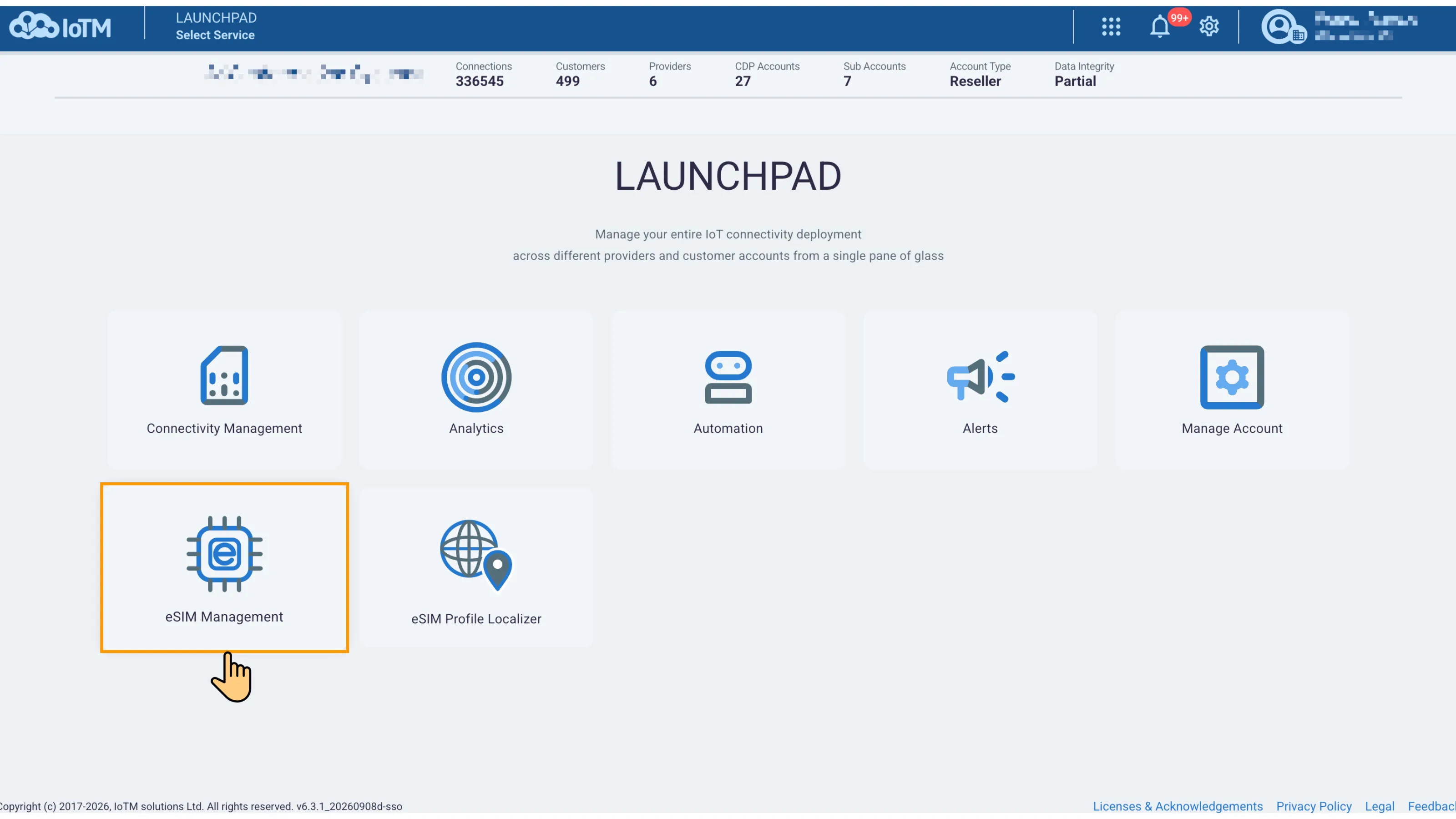 Opening eSIM Management from the Launchpad