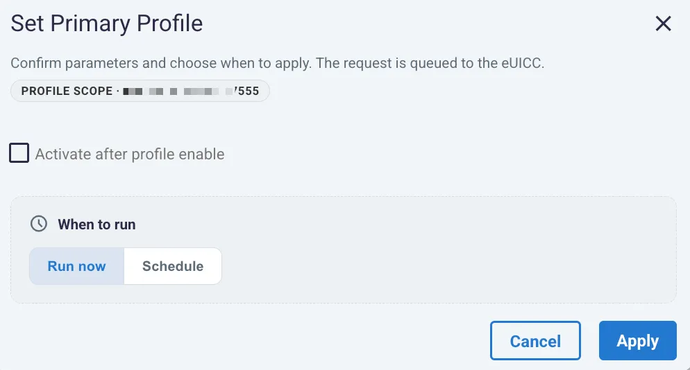 Setting an RSIM profile as primary without CDP activation