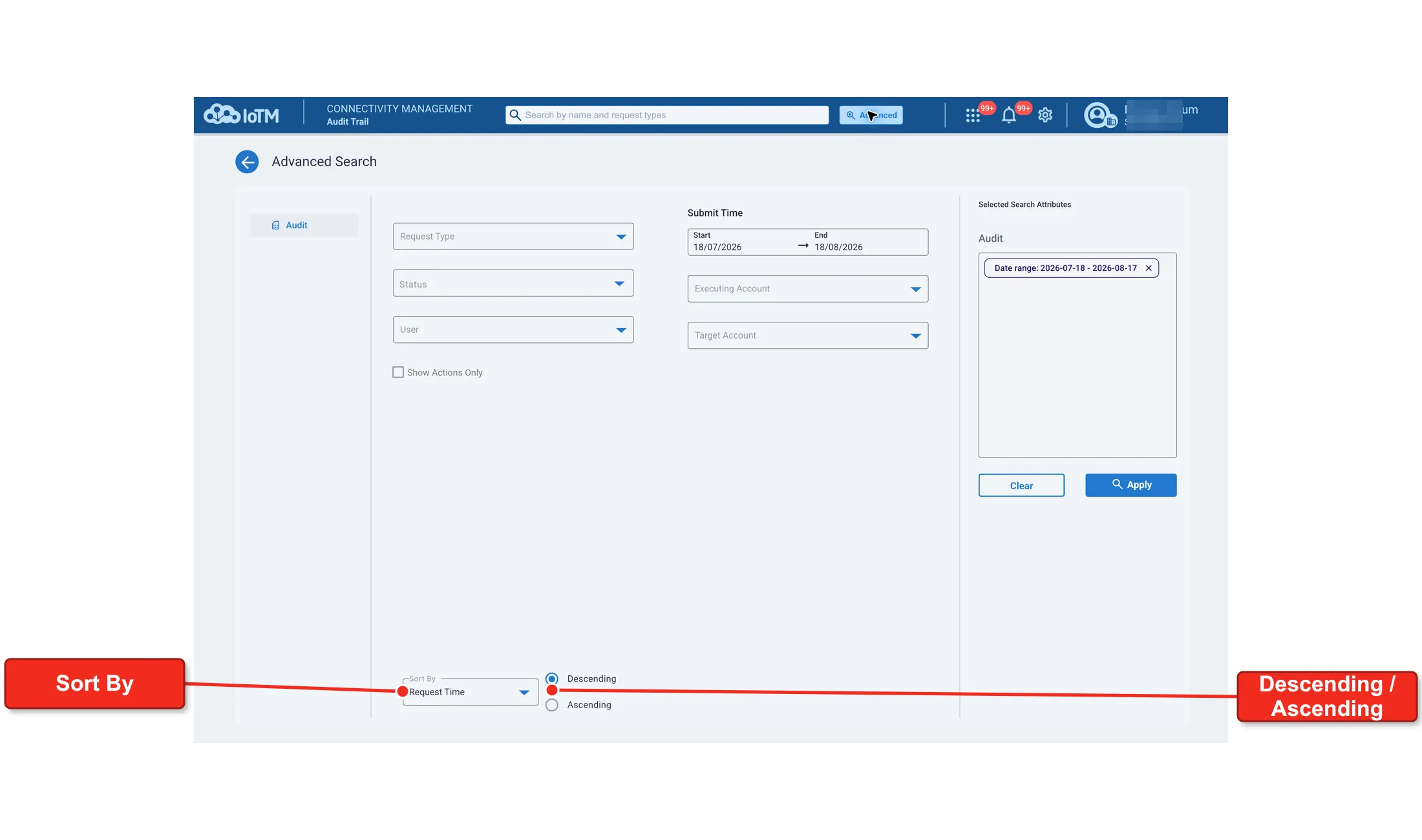 Current UI figure 93: 93-audit-sort