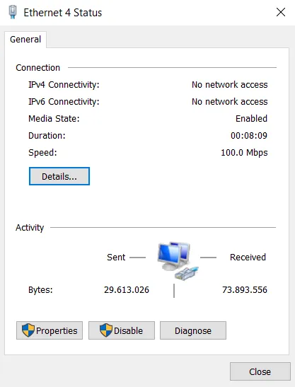 Ethernet status Ethernet status