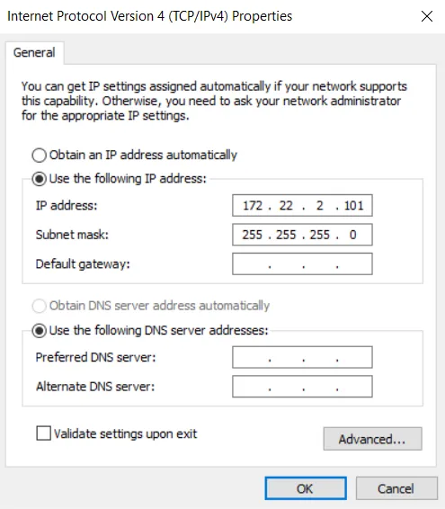 Internet Protocol Version 4 settings