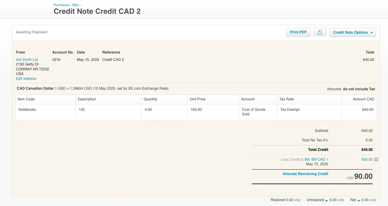 Open the Credit Note to Void