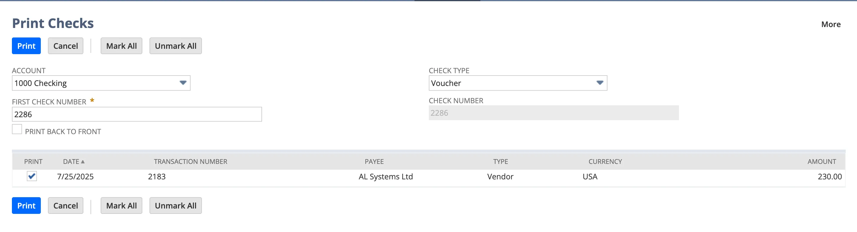 Select the Payment and Overwrite the Check #