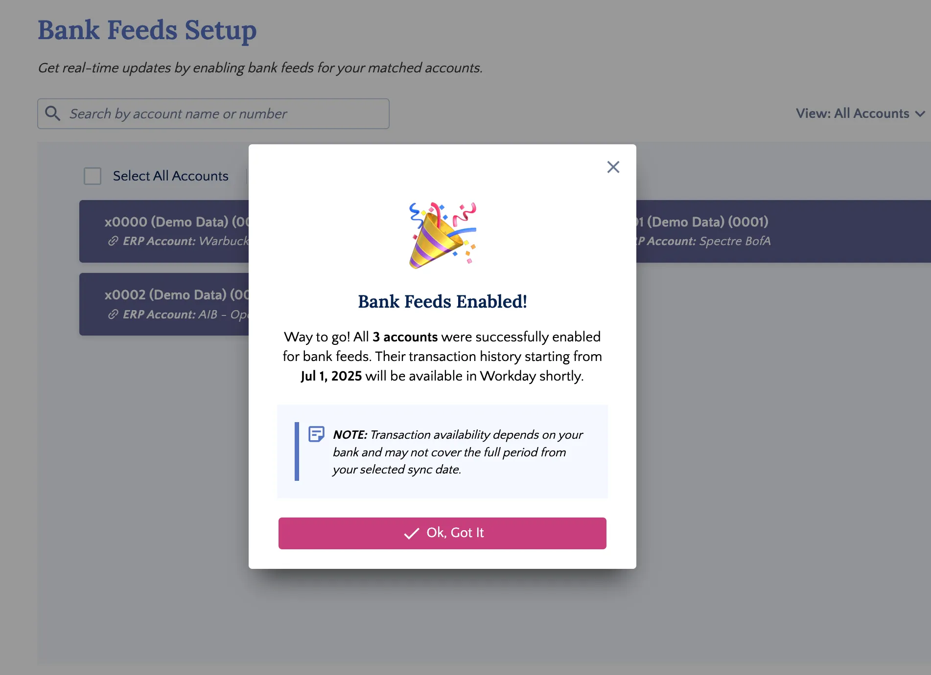 Bank Feeds Connection Successfully Established