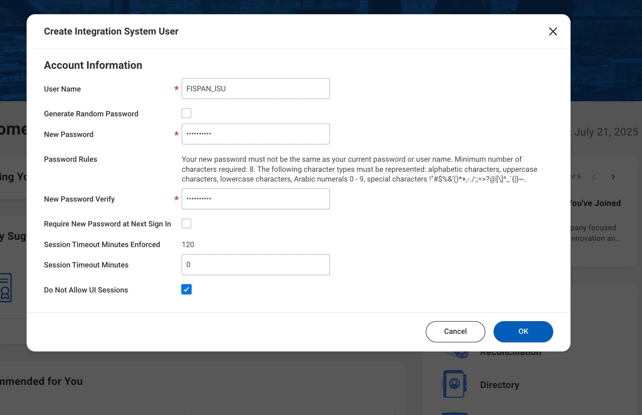 Create Integration System User