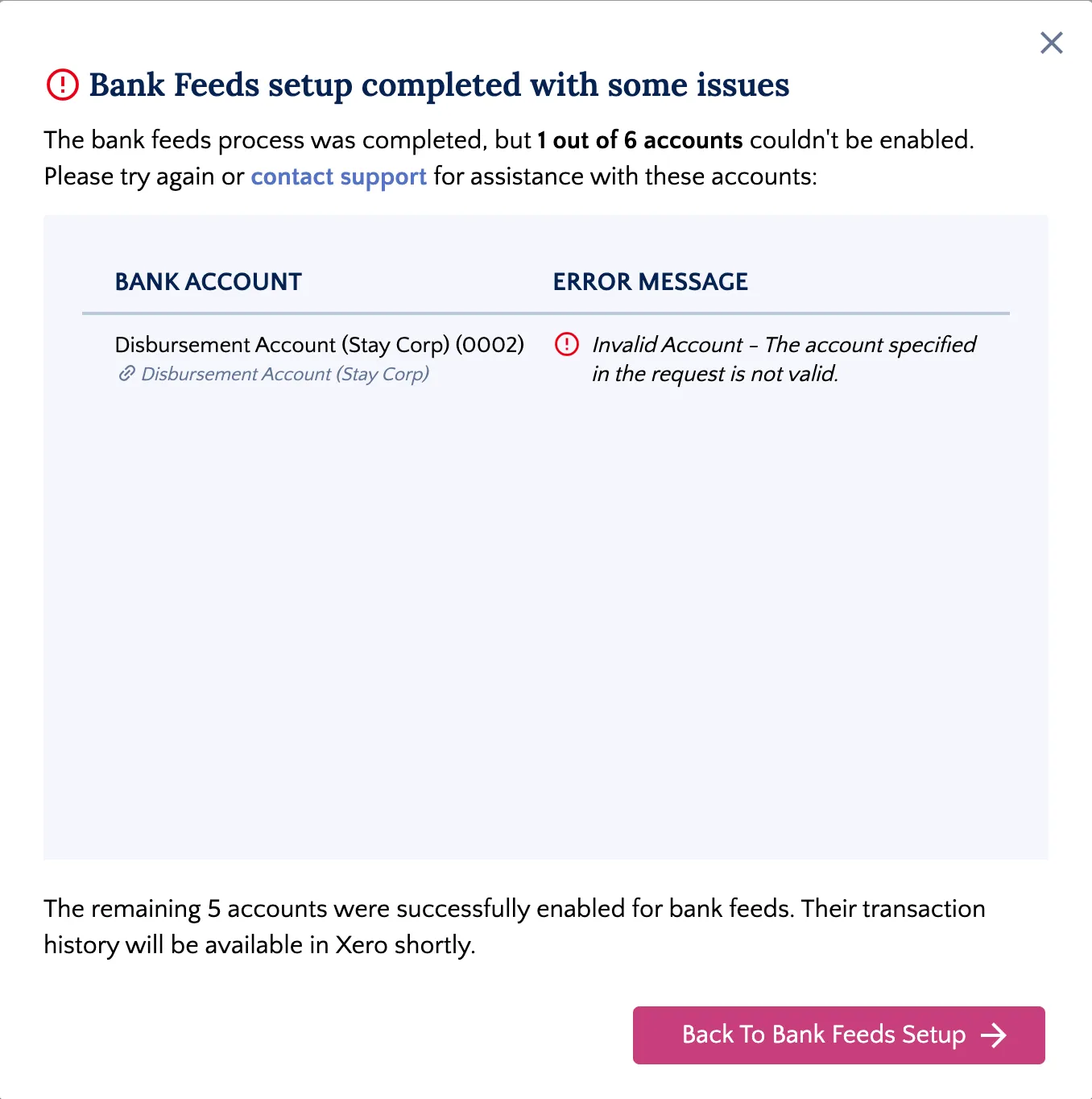 One of the Accounts Failed to Connect
