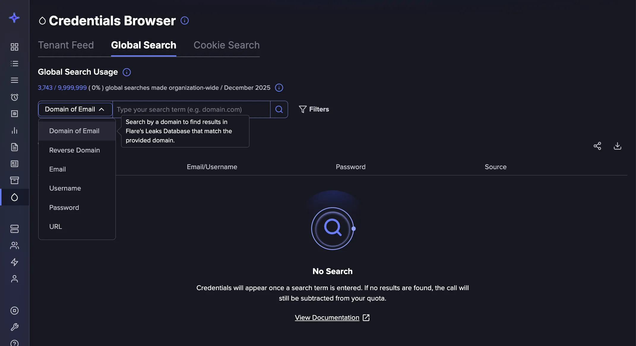 Global Search in the Credentials Browser