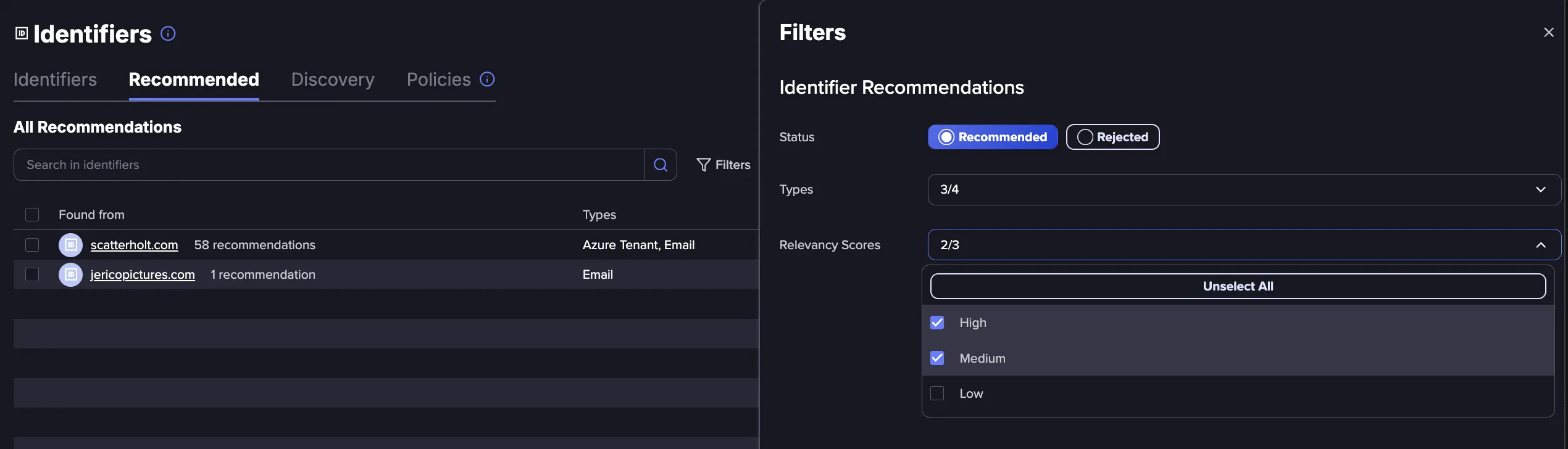 Filtering based on Relevancy Score