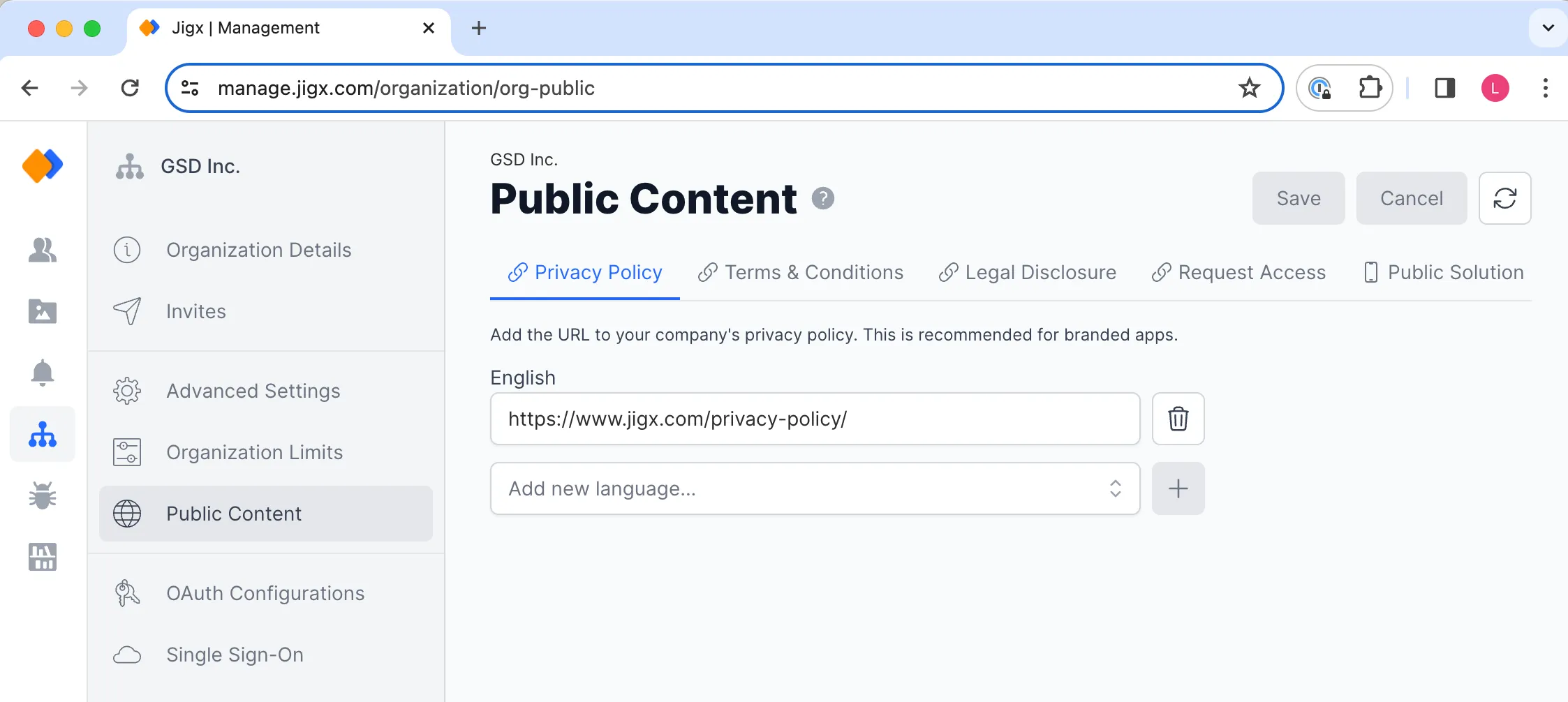 Public Content configuration