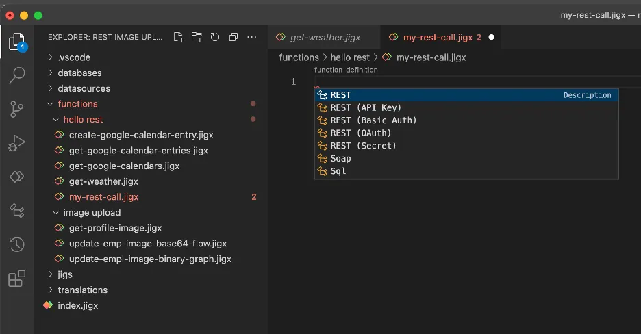 Functions code completion options