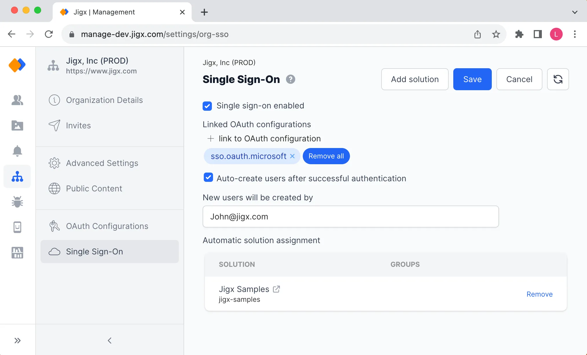 Single Sign-On configuration Single Sign-On configuration