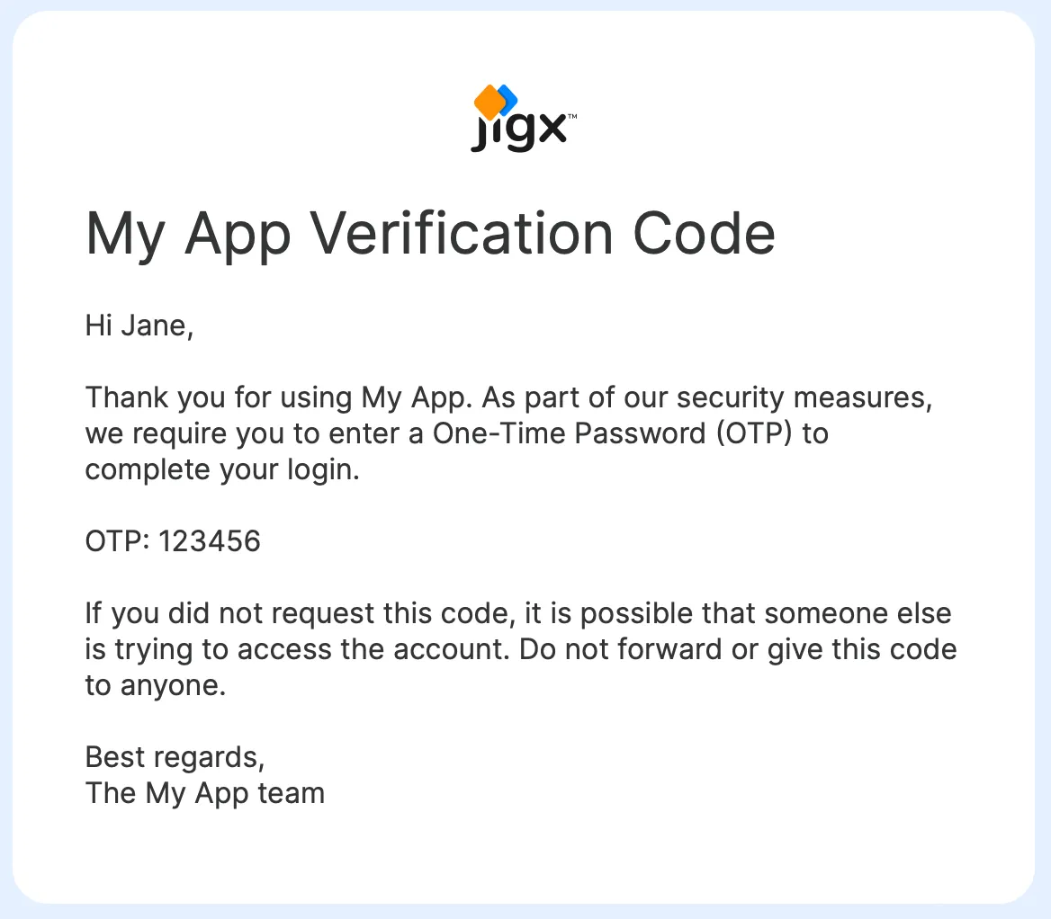 Jigx app verification email