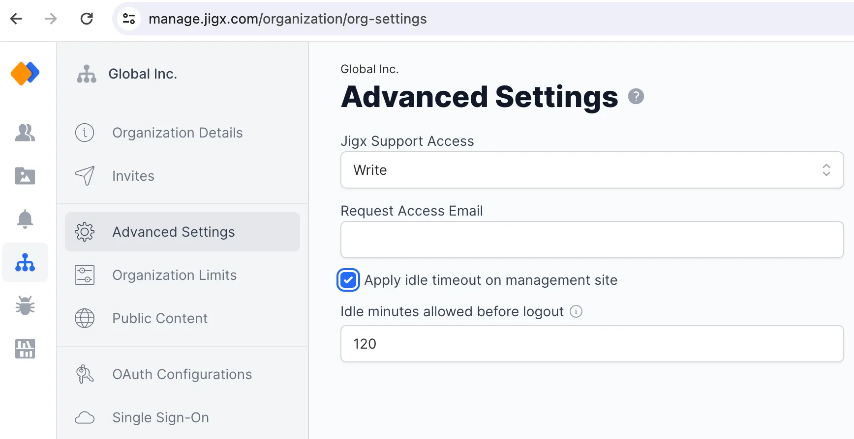 Idle timeout setting 