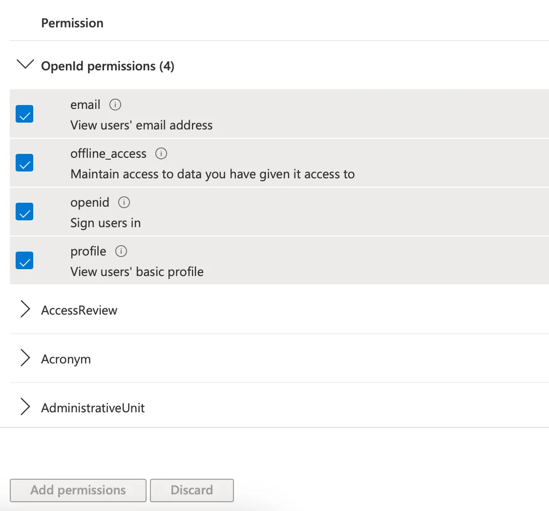 API permissions API permissions