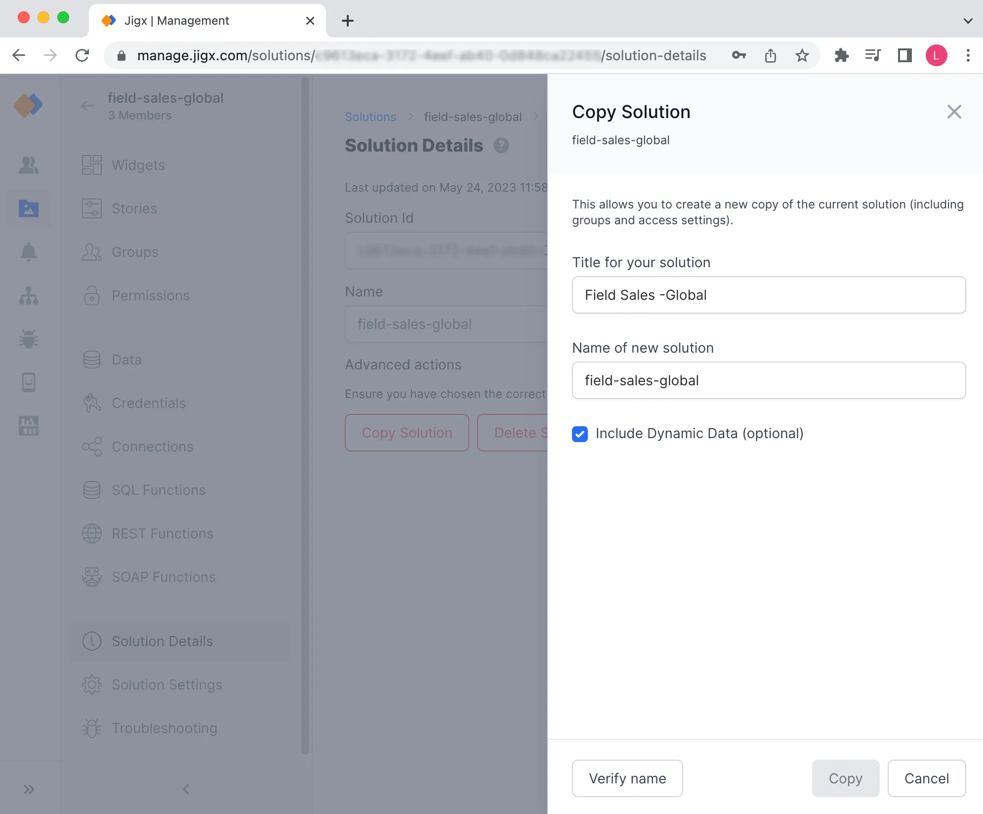 Create a copy of solution Create a copy of solution