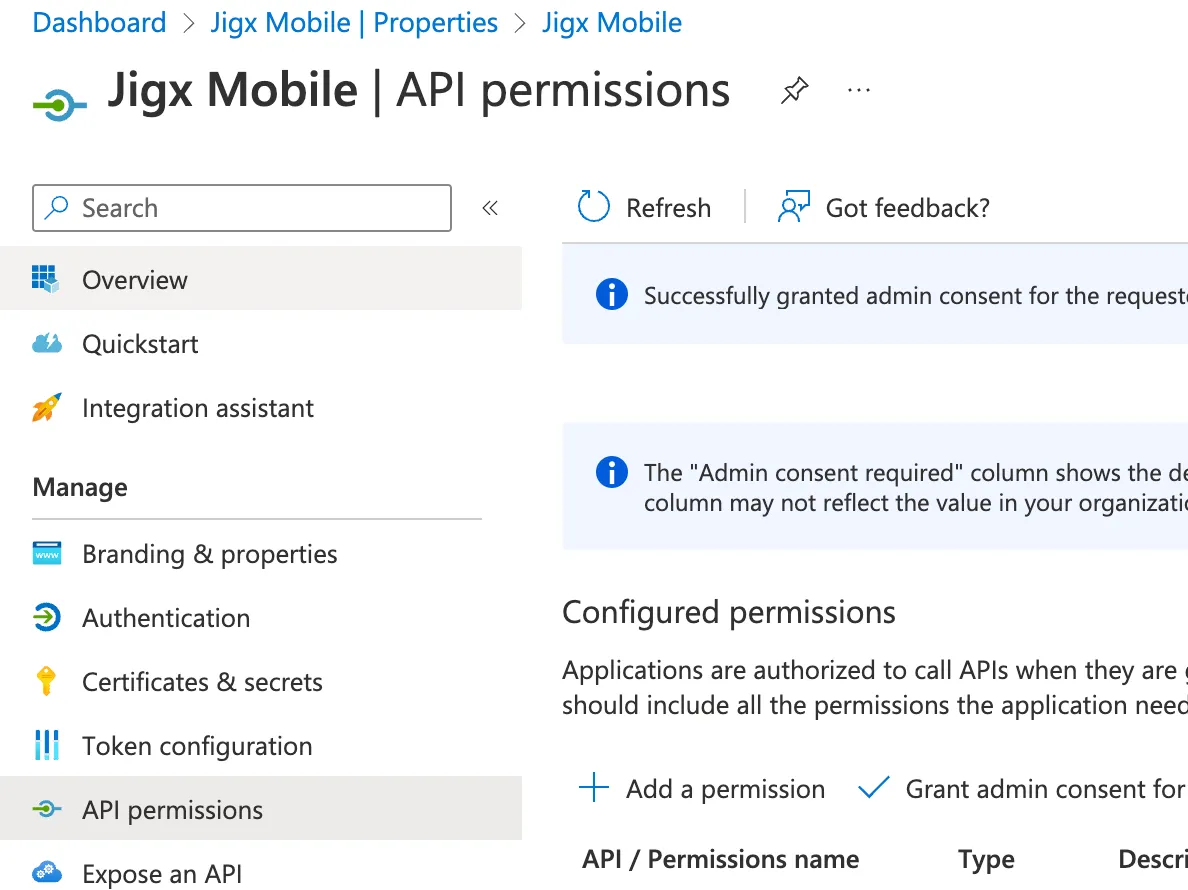 API permissions overview