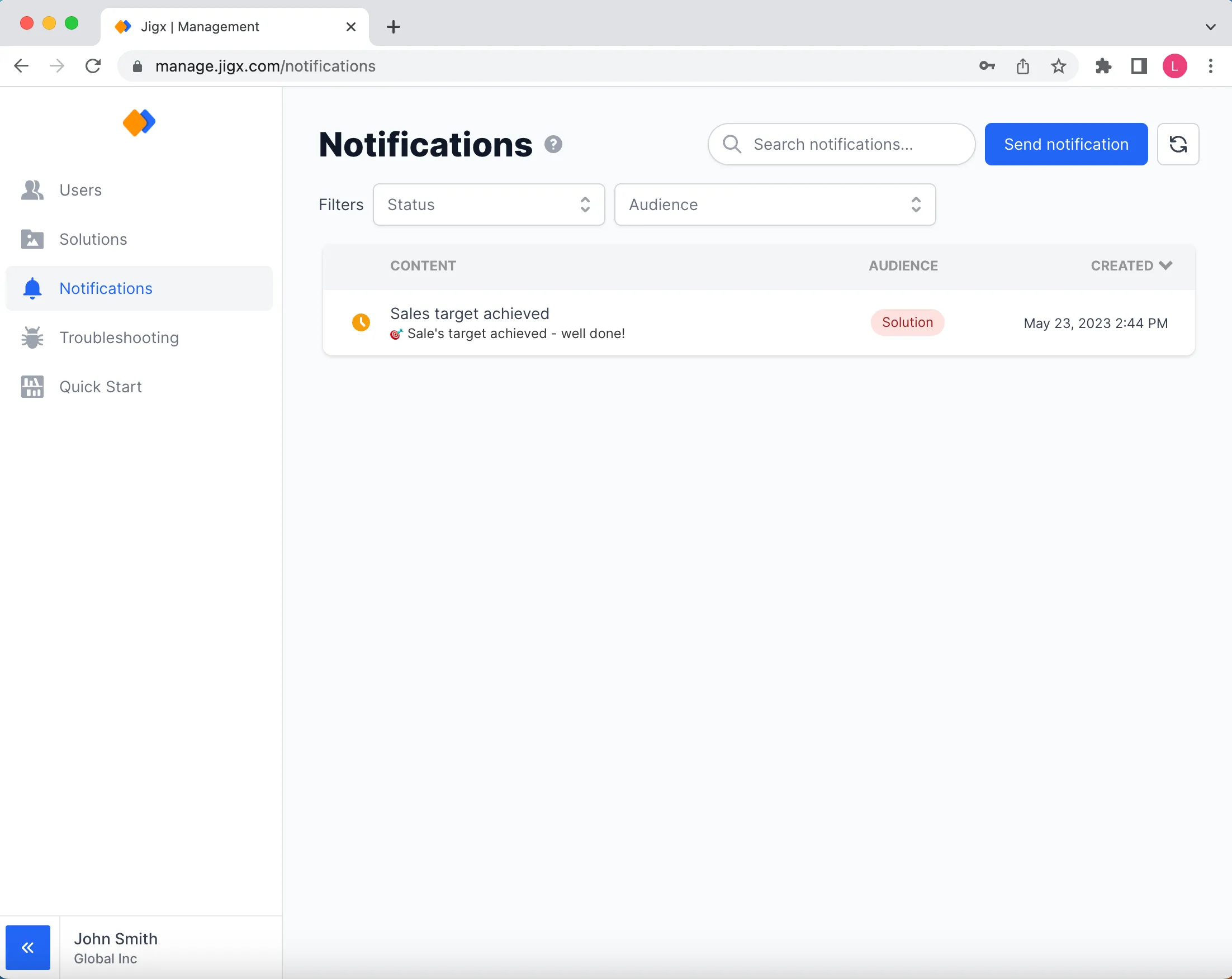Notifications list Notifications list