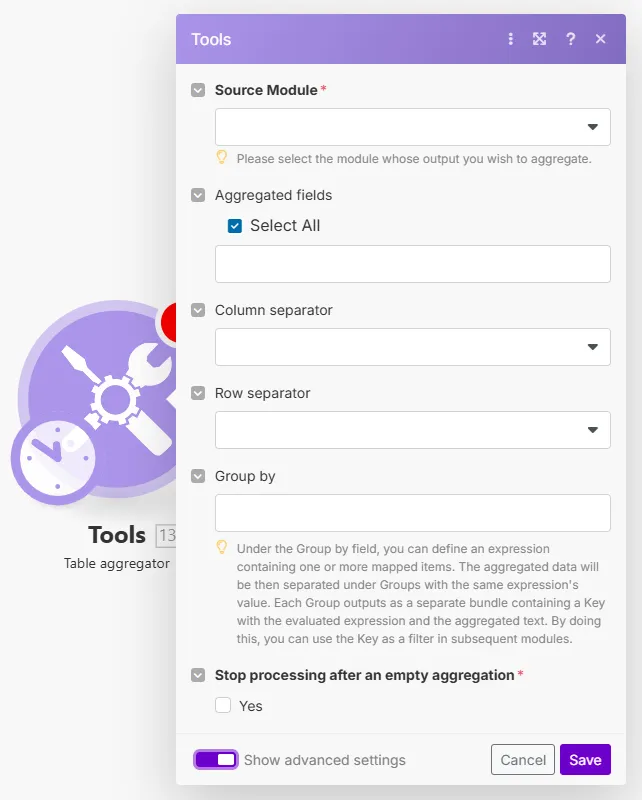 Table aggregator Table aggregator
