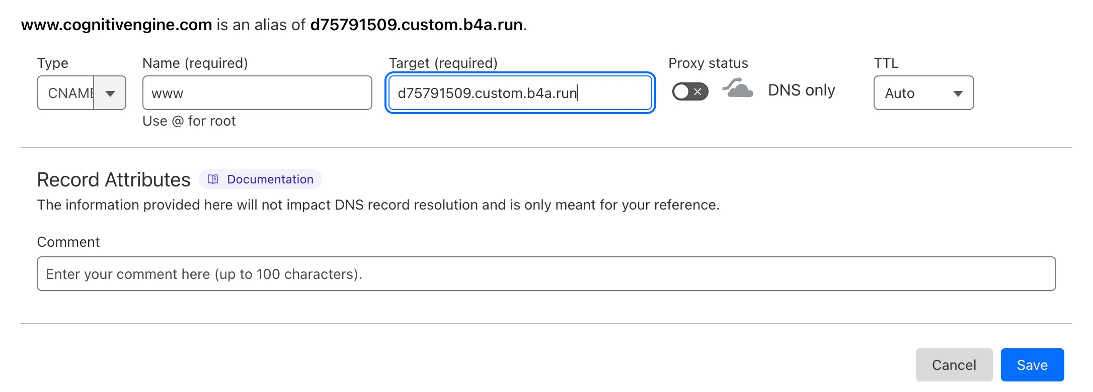 CloudFlare DNS config