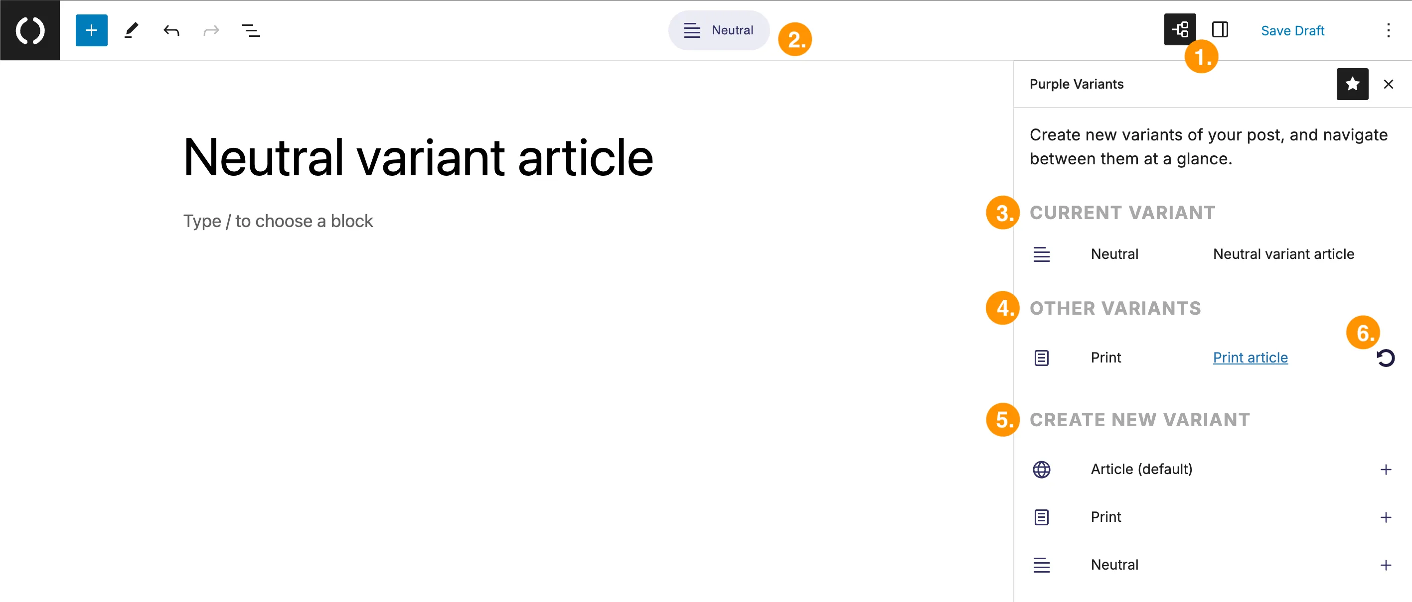 Variants in an article
