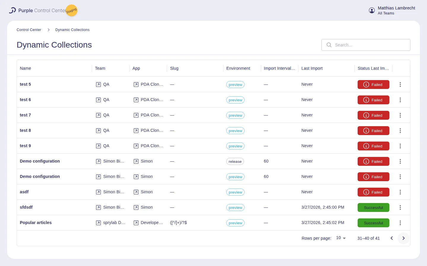 Screenshot of the Dynamic Collections manager, showing a mixed list of items.