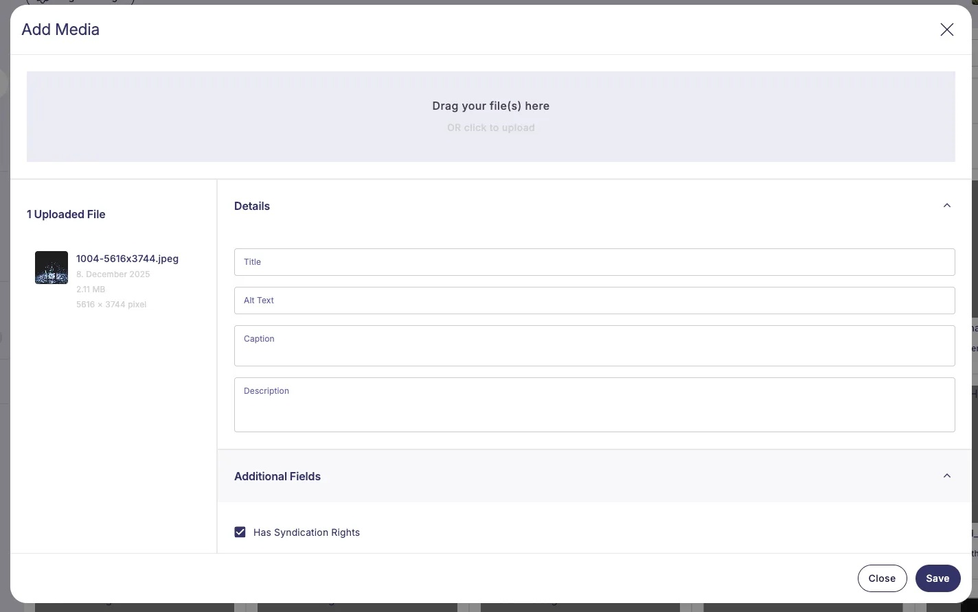Media Upload Screen