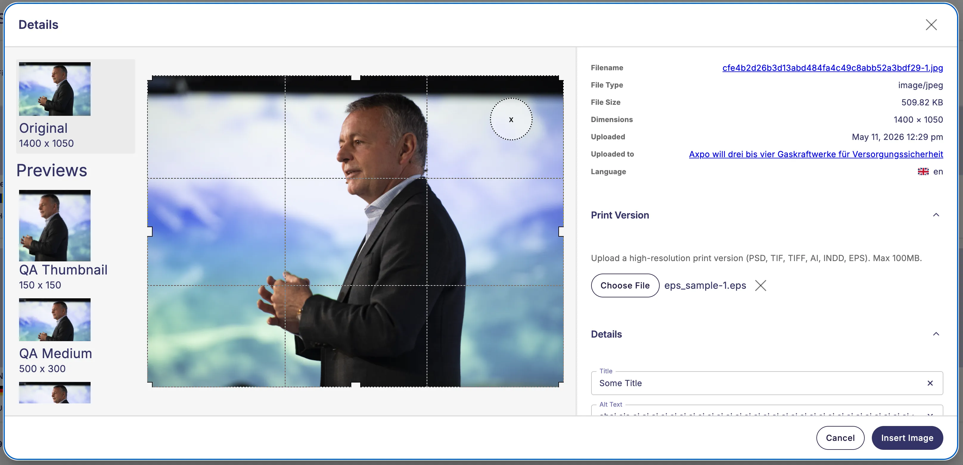 Image details page in media gallery