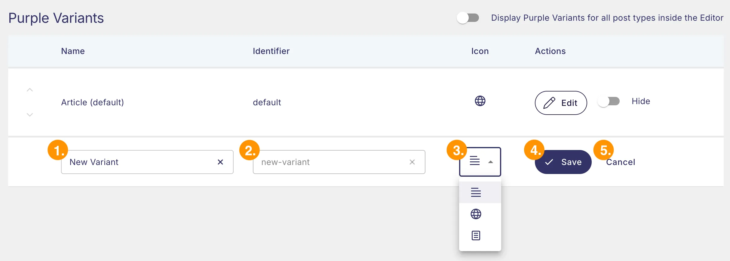 Creating a variant