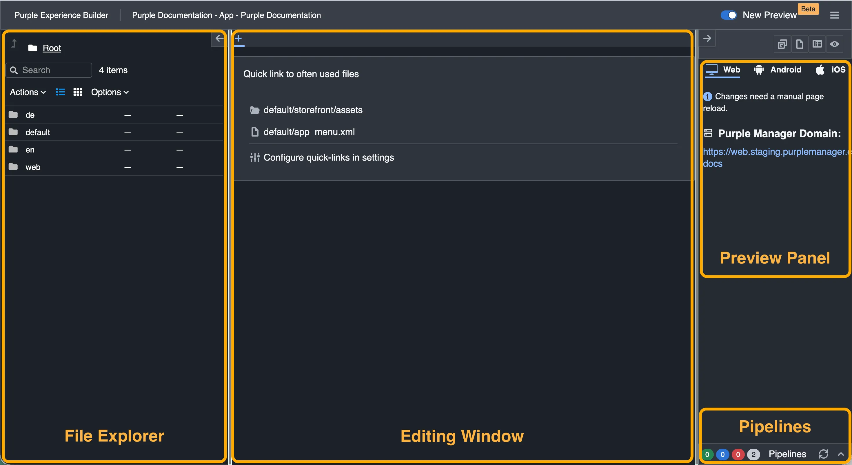 The initial view of the builder