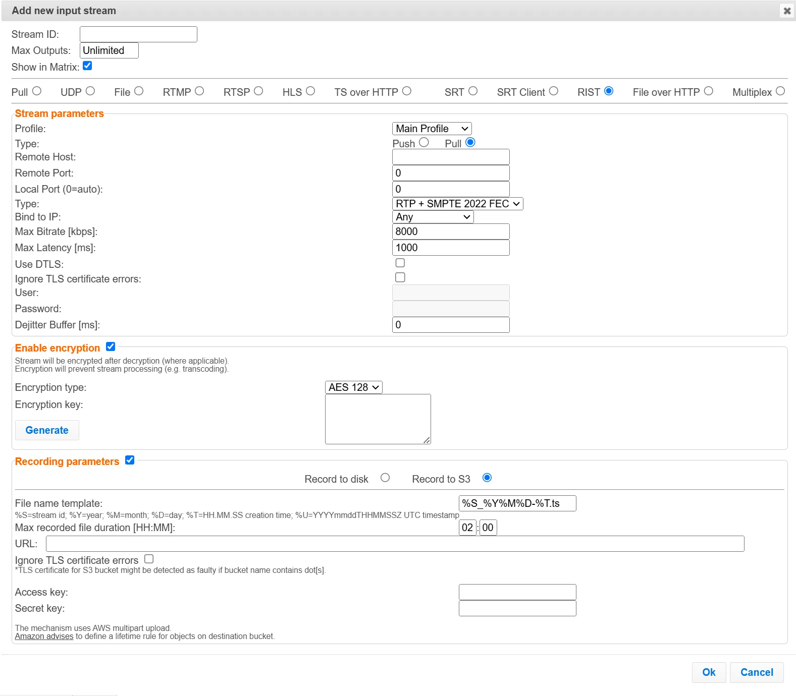 RIST Main Profile Input RIST Main Profile Input