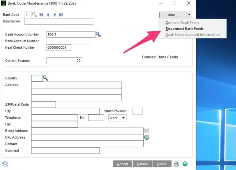 Select "Disconnect Bank Feeds"