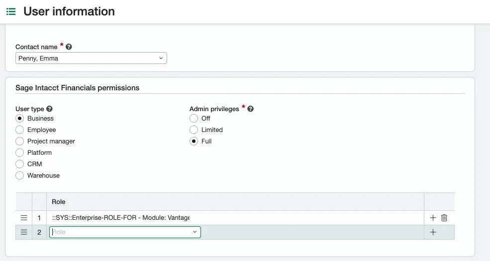 Add Vantage Connect Role
